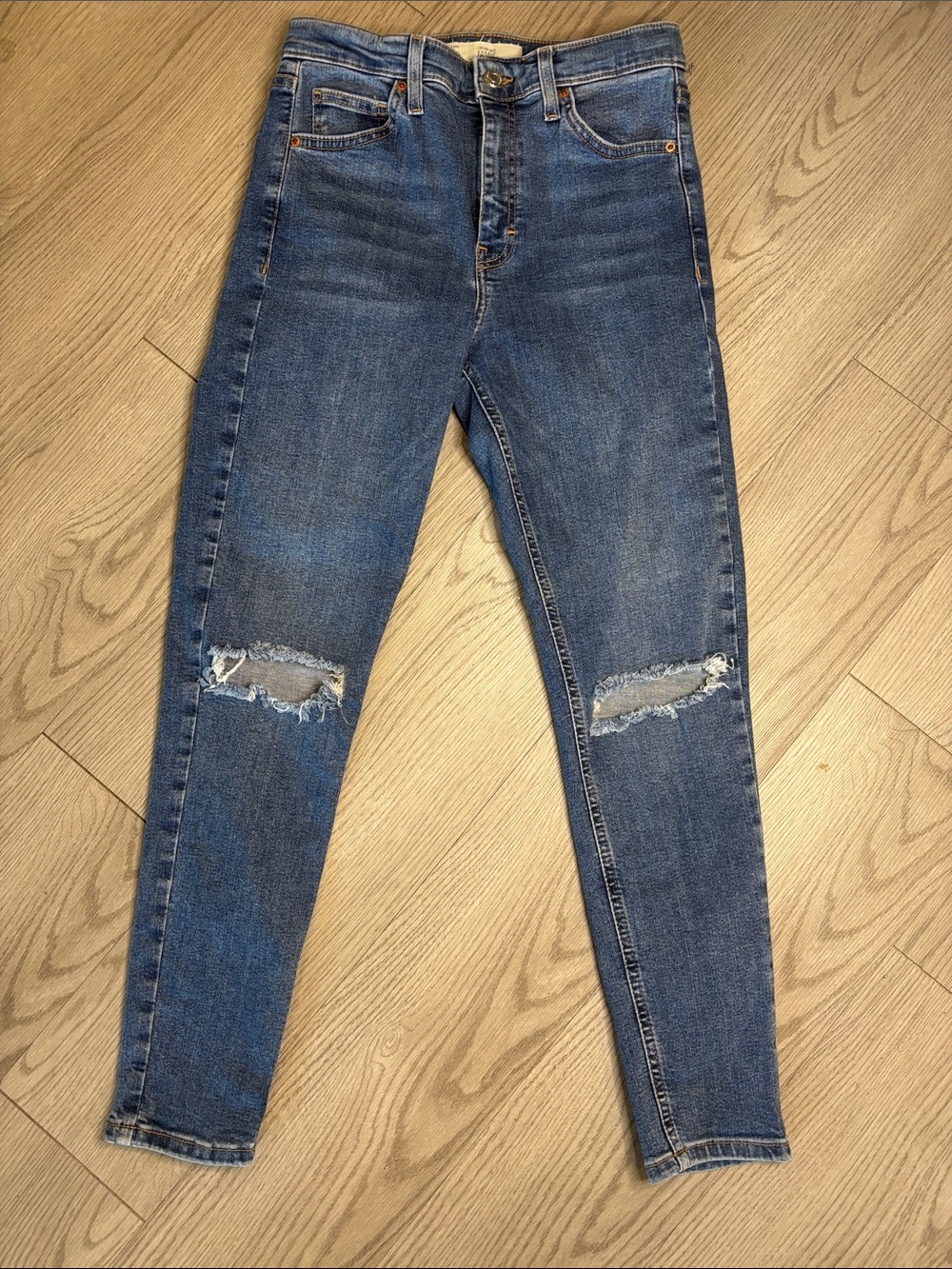 Topshop Distressed Dark Blue Skinny Jeans